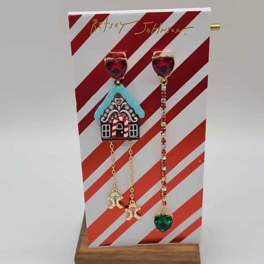 Betsey Johnson Gingerbread House Mismatched Earrings NWT